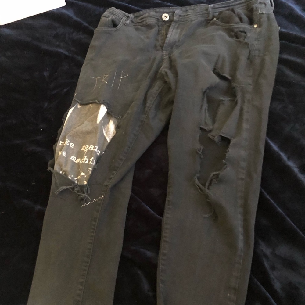 Charcoal gray men’s TRIP Rage Against The Machine skinny jeans
